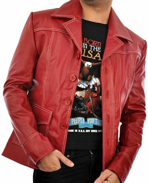 Fight Club Brad Pitt Red Leather Jacket