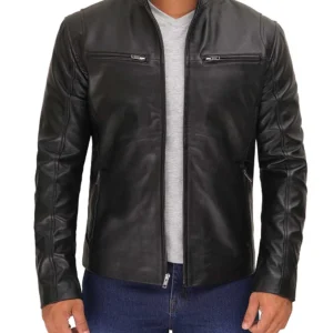 Mens Black Cafe Racer Leather Jacket, Cafe Racer Jacket Real Leather Men