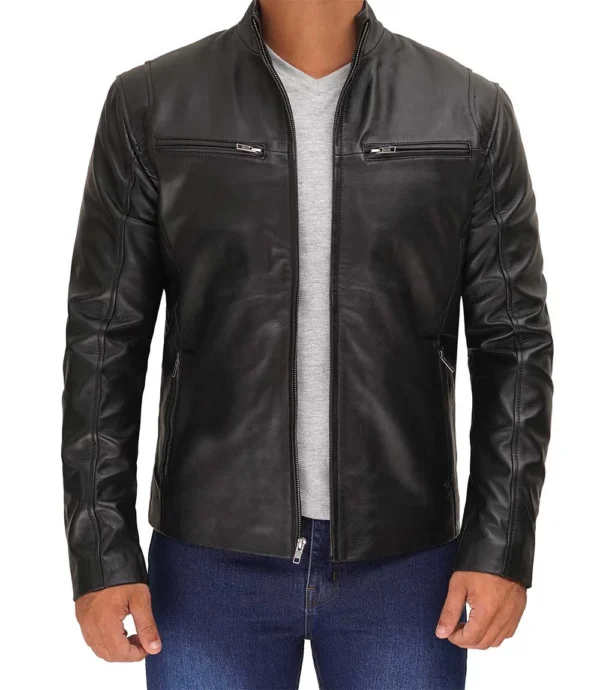 Mens Black Cafe Racer Leather Jacket, Cafe Racer Jacket Real Leather Men