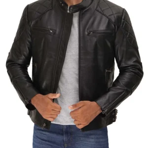 Cafe Racer Leather Jacket, Men's Black Cafe Racer Leather Jacket Premium Stylish Multi-Pockets