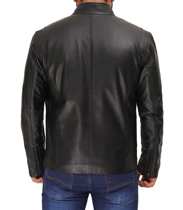 Mens Black Cafe Racer Leather Jacket, Cafe Racer Jacket Real Leather Men - Image 2