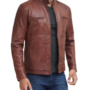 Mens Cafe Racer Leather Jacket Brown