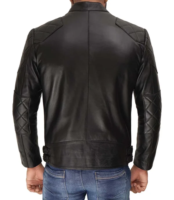 Cafe Racer Leather Jacket, Men's Black Cafe Racer Leather Jacket Premium Stylish Multi-Pockets - Image 2
