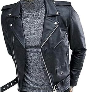 Men's Biker Black Leather jacket Mens Rider Motorcycle Cowhide Jacket
