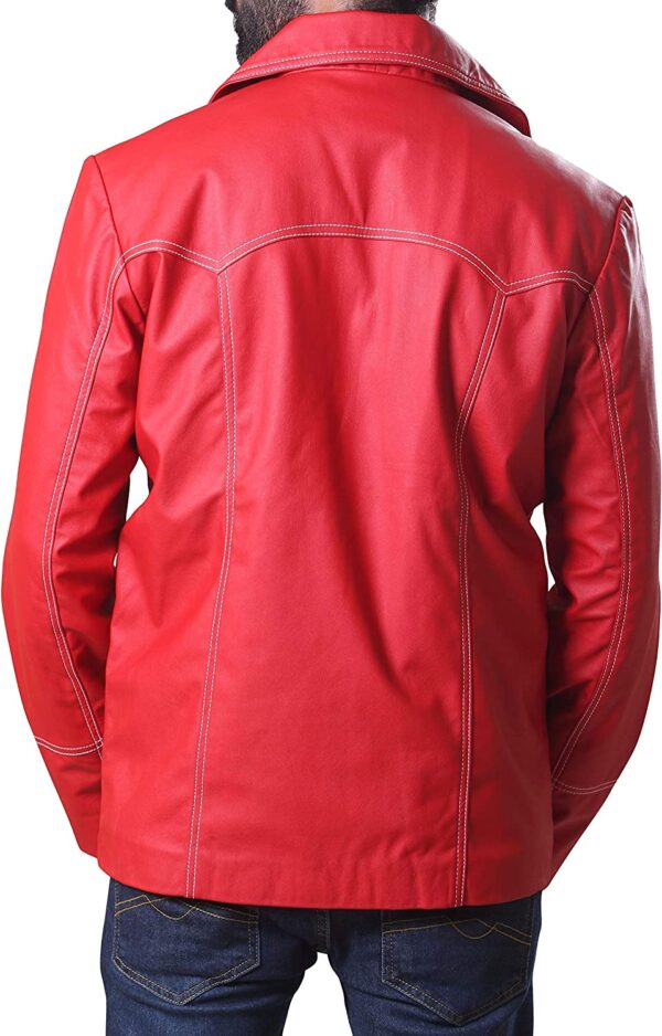 Brad Red Real Leather Jacket FC Shirt Collor Durden Coat Tyler Jacket - Image 2