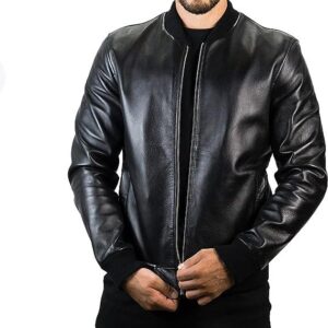 USA Mens Leather Bomber jacket - Genuine Sheepskin Leather Bomber Jackets For Men in Black