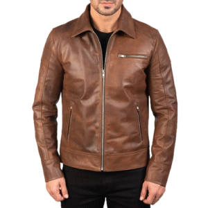Mens Brown Leather Biker Bomber Jacket