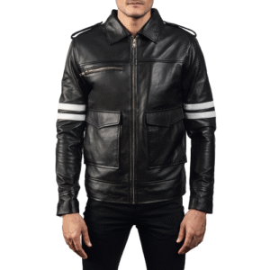 USA Black Bomber Leather Jacket For Mens