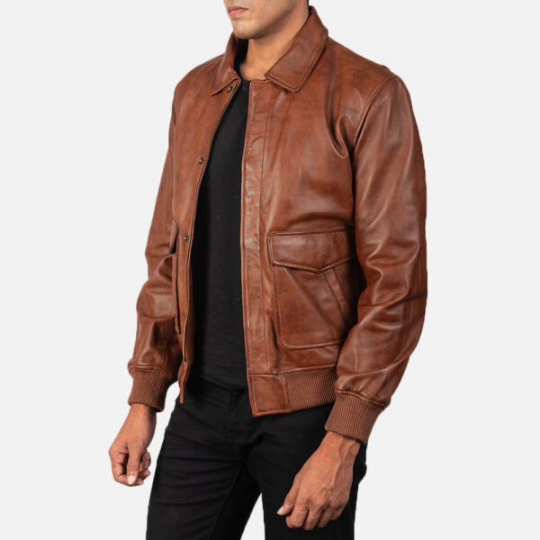 Mens Brown A2 Leather Bomber Leather Jacket - Image 2