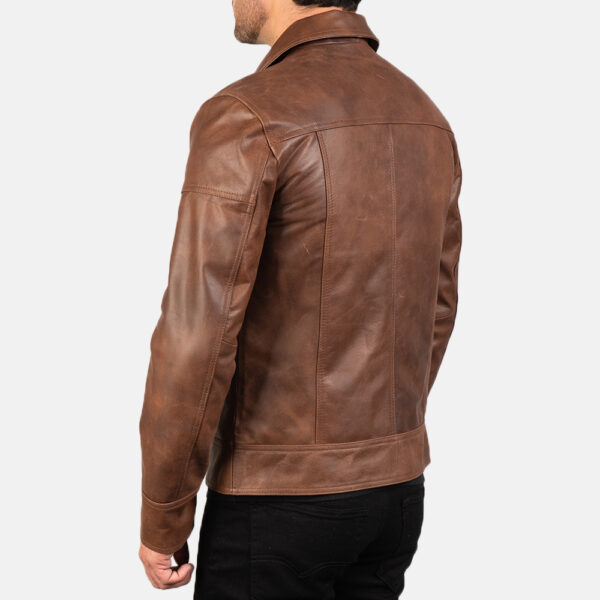 Mens Brown Leather Biker Bomber Jacket - Image 2