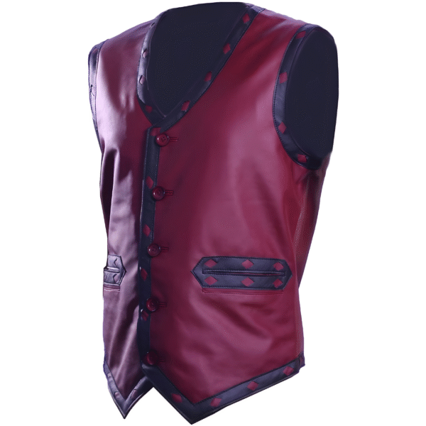 Men's Genuine Motorcycle Leather Vest Gangster Biker Vest Maroon - Image 2