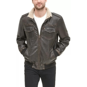 Men's Faux Leather Sherpa Aviator Bomber Jacket