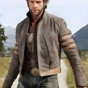 X Men Wolverine Brown Striped Leather Jacket For Mens