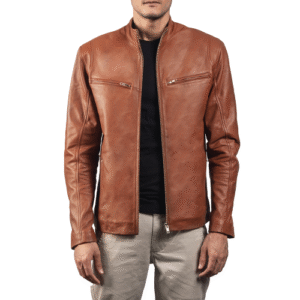 USA Ionic Brown Leather Biker Bomber Jacket