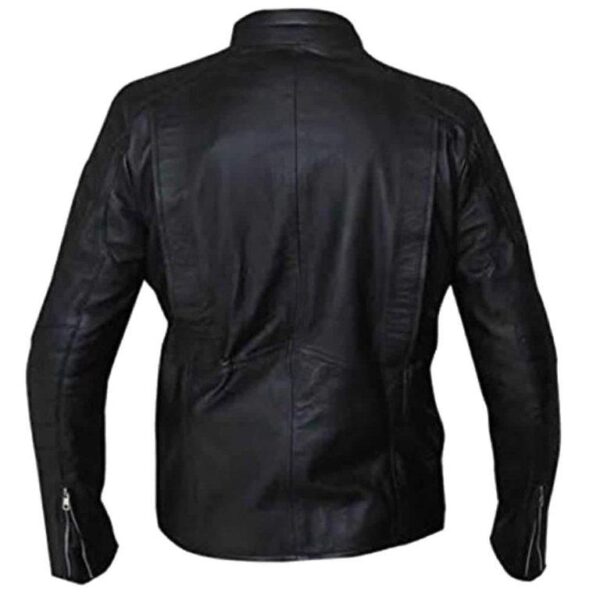 Black Punisher Padded Embossed Biker Leather Jacket - Image 4