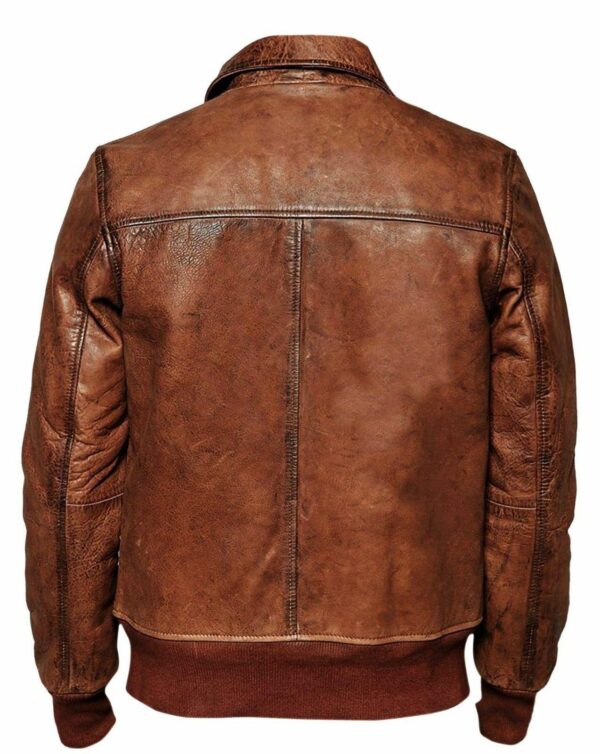 Men's Vintage Cafe Racer Classic Motorcycle Distressed Brown Bomber Style Leather Jacket - Image 2