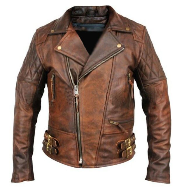 Men's Distressed Brown Biker Cafe Racer Vintage Motorcycle Real Leather Jacket