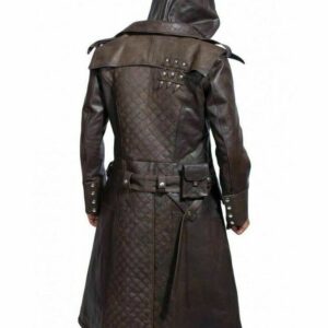 O.T.S Men's Assassin Brown Genuine Leather Trench Costume Coat I Jacob Frye Brown Leather Coat