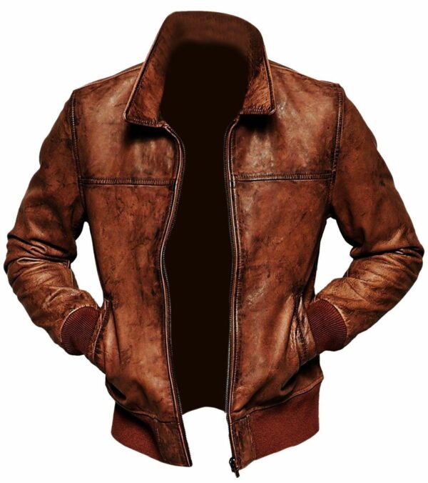Men's Vintage Cafe Racer Classic Motorcycle Distressed Brown Bomber Style Leather Jacket